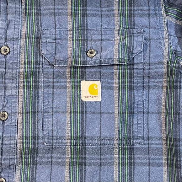 Carhartt Loose Fit Plaid Button Front Shirt Blue Green Cotton Long Sleeve M - Picture 5 of 9